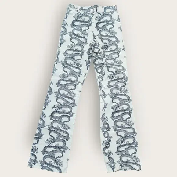 MOTEL ROCKS Zoven Trouser Womens S Dragon Rope White High Rise Pants lightweight - Picture 2 of 9